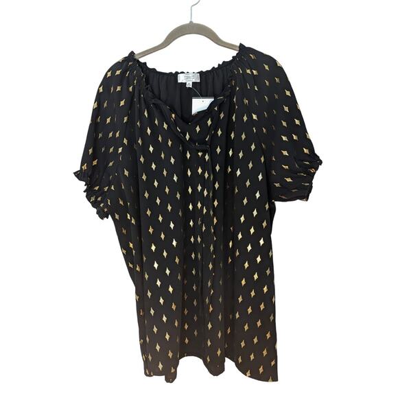Shannon Ford New York Women's 2X Black Blouse Gold Diamond Pattern New - Picture 8 of 11